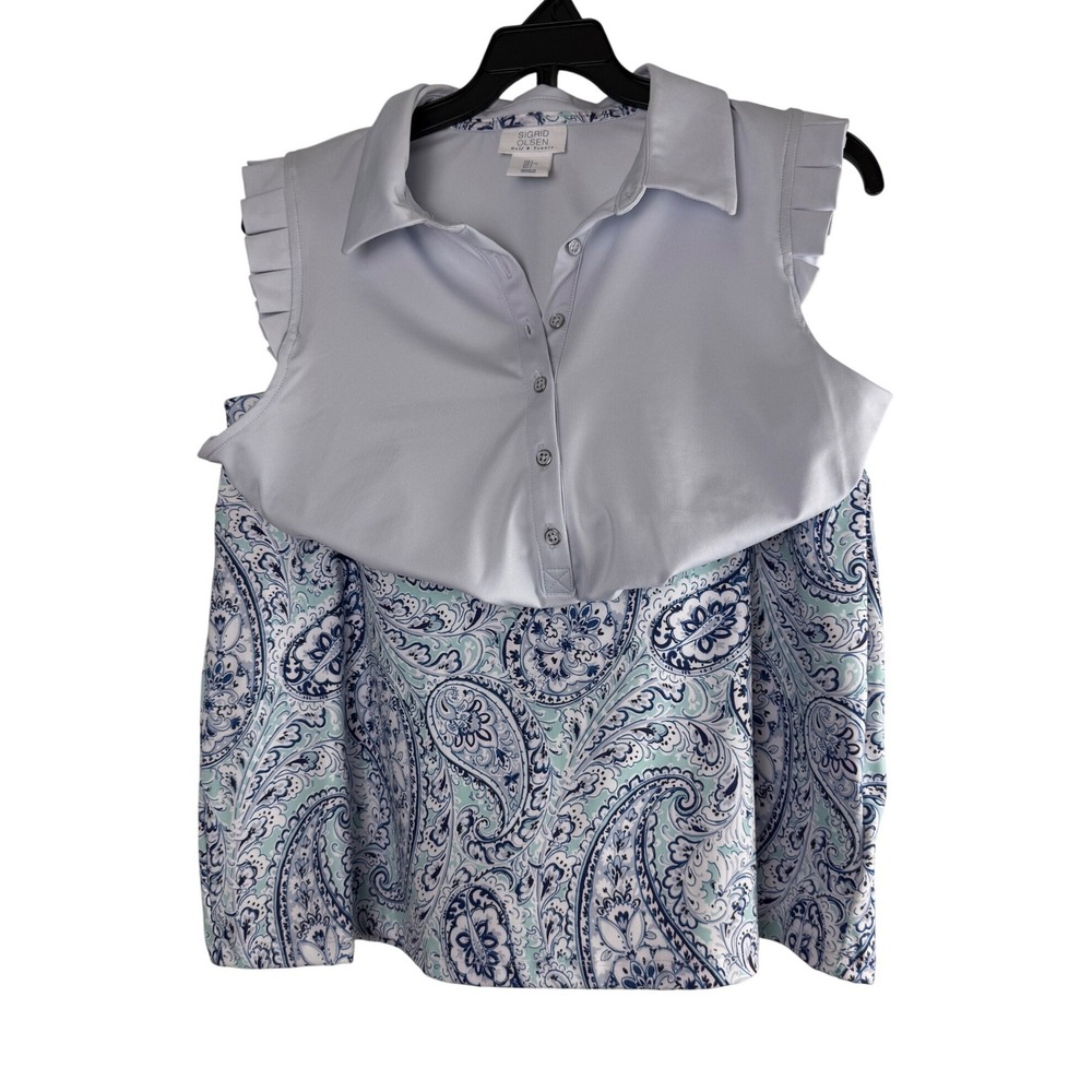 Sigrid Olsen Golf Tennis Set Womens L Blue Paisley Skort Sleeveless Polo Top NWT